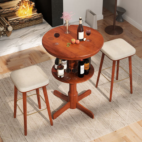 Mesa alta redonda de bar de 2 niveles con estante de almacenamiento y base de pedestal - Espresso