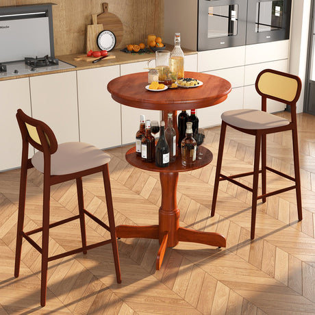 Mesa alta redonda de bar de 2 niveles con estante de almacenamiento y base de pedestal - Espresso