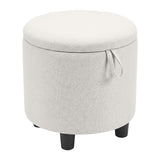 Round Storage Ottoman Linen Fabric Upholstered Footrest Stool
