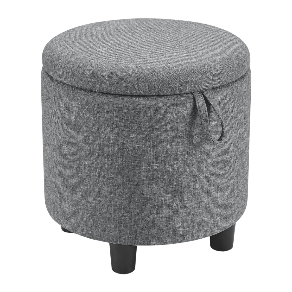 Round Storage Ottoman Linen Fabric Upholstered Footrest Stool