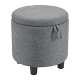 Round Storage Ottoman Linen Fabric Upholstered Footrest Stool