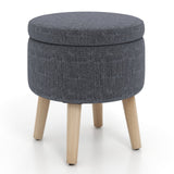 Otomana redonda de almacenamiento con patas de madera de caucho y almohadillas ajustables para los pies