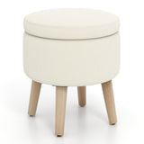 Otomana redonda de almacenamiento con patas de madera de caucho y almohadillas ajustables para los pies