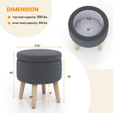 Otomana redonda de almacenamiento con patas de madera de caucho y almohadillas ajustables para los pies