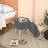 Otomana redonda de almacenamiento con patas de madera de caucho y almohadillas ajustables para los pies