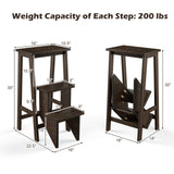 3-in-1 Rubber Wood 3 Tier Folding Step Stool Ladder Storage Shelf-Coffee