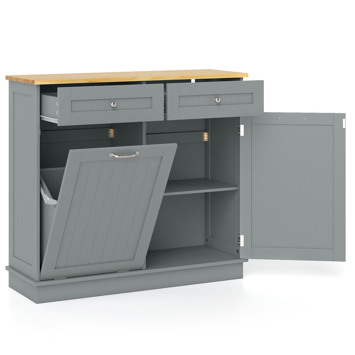 Kitchen Tilt Out Trash Cabinet with 2 Drawers and Adjustable Shelf