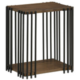 Mesa auxiliar de madera de caucho con 2 estantes de almacenamiento y estructura de metal - Nogal