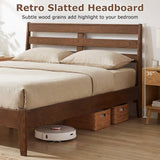 Twin Size Wood Platform Bed Frame with Slat Headboard