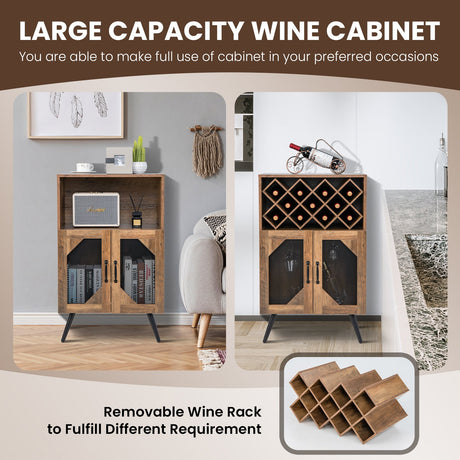 Mueble barra de cocina rústico de 2 puertas con botellero y copero - Marrón rústico