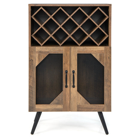 Mueble barra de cocina rústico de 2 puertas con botellero y copero - Marrón rústico