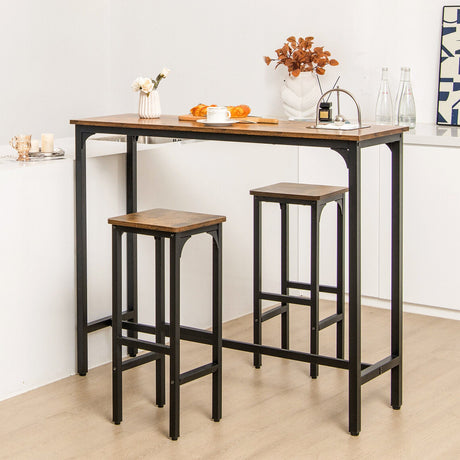 Juego de mesa y sillas de bar industriales de 3 piezas con estructura de metal - Marrón rústico