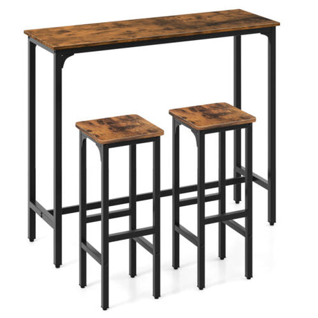 Juego de mesa y sillas de bar industriales de 3 piezas con estructura de metal - Marrón rústico