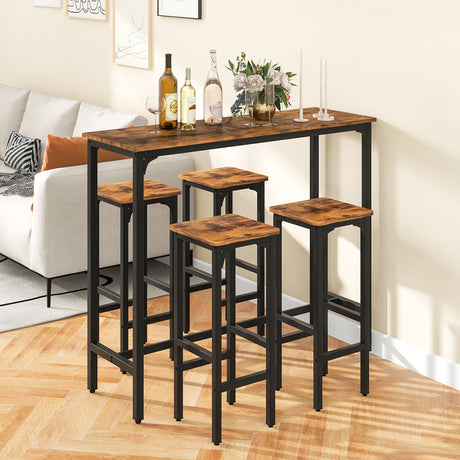 Juego de mesa y sillas de bar industriales de 3 piezas con estructura de metal - Marrón rústico