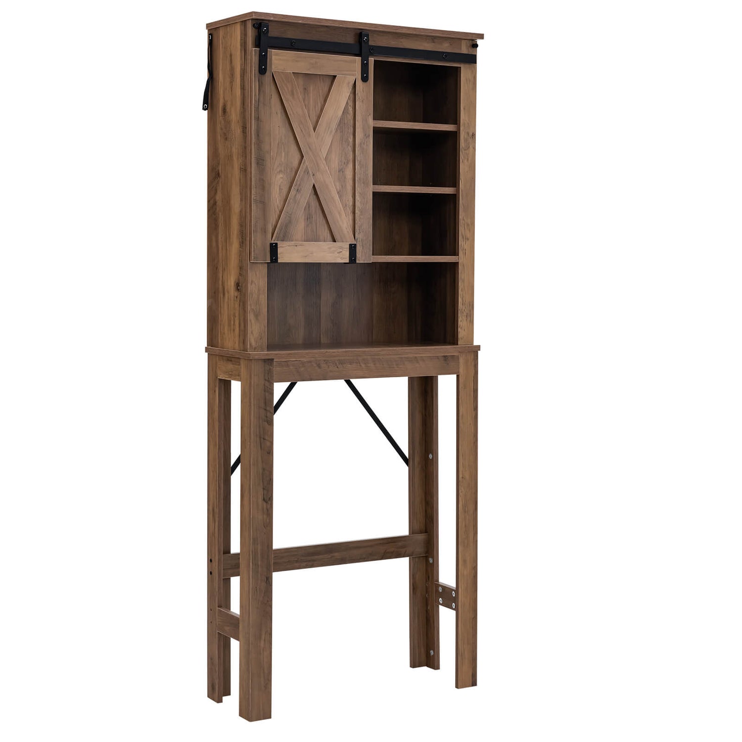 Armario de almacenamiento de baño de madera con puerta corrediza tipo granero y estantes ajustables de 3 niveles - Marrón rústico