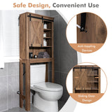 Armario de almacenamiento de baño de madera con puerta corrediza tipo granero y estantes ajustables de 3 niveles - Marrón rústico
