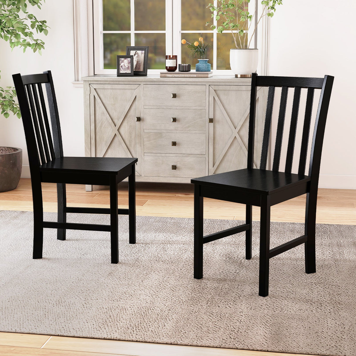 Juego de 2 sillas de comedor rústicas de madera para cocina con respaldo inclinado de listones