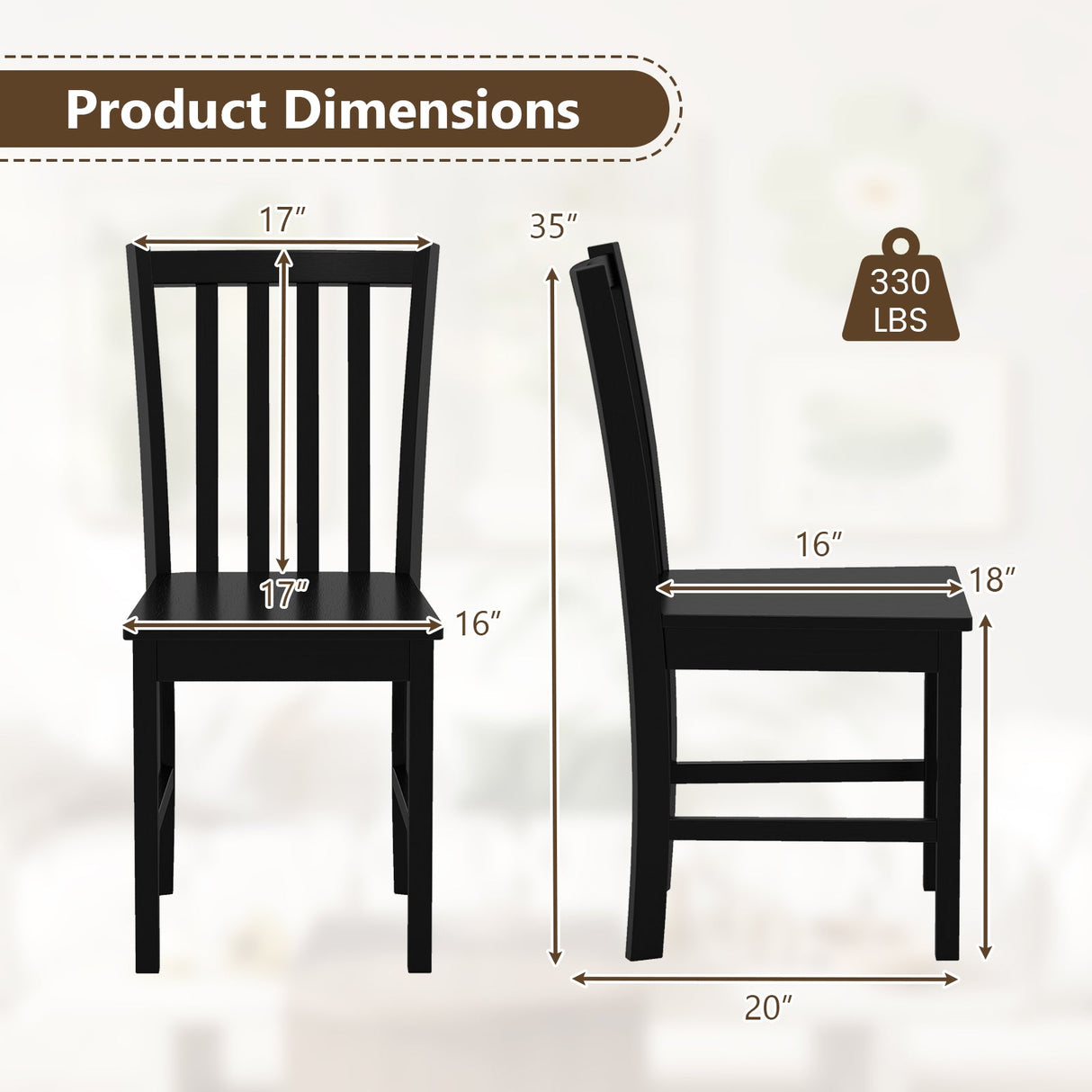 Juego de 2 sillas de comedor rústicas de madera para cocina con respaldo inclinado de listones