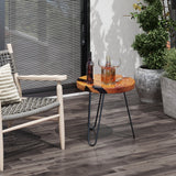 Mesa auxiliar rústica redonda de teca maciza con borde natural para patio exterior