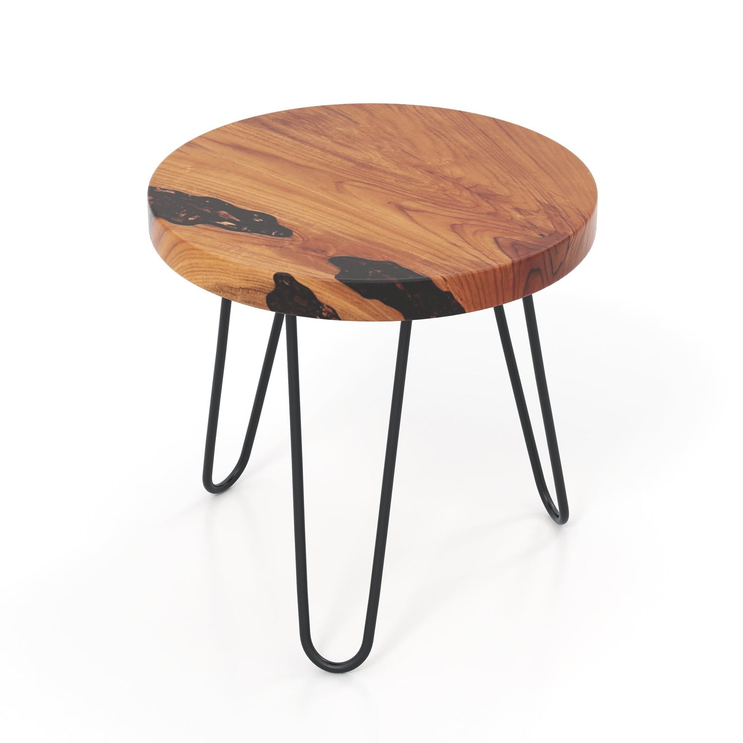 Mesa auxiliar rústica redonda de teca maciza con borde natural para patio exterior