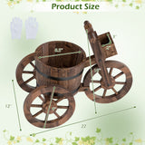 Rustic Wood Tricycle Planter with Wheels and Storage Box-Coffee