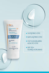 Ducray Keracnyl UV SPF50+ Anti-Blemish Sunscreen Fluid for Acne-Prone Skin - Matte Finish, Non-Comedogenic