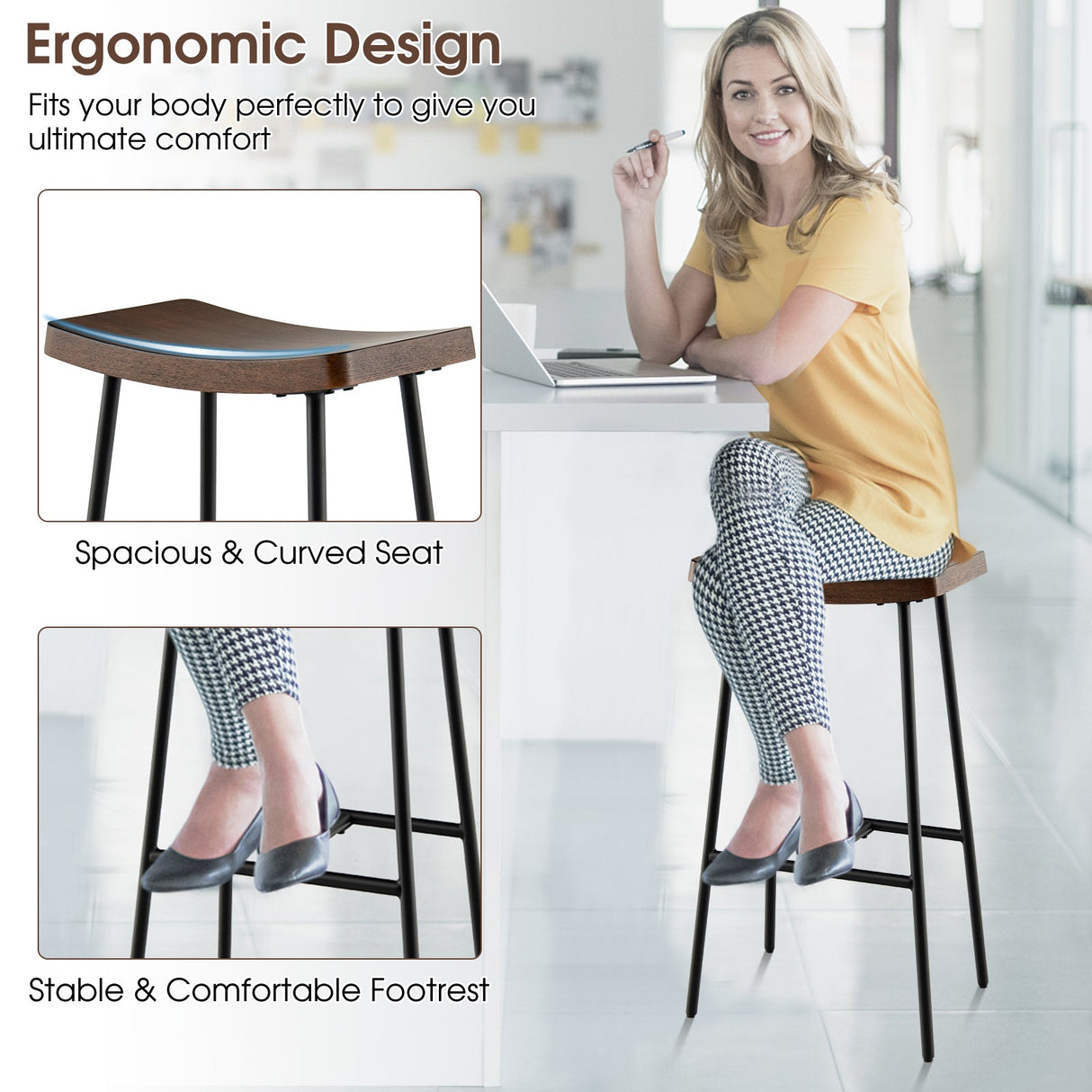 Taburete industrial con patas metálicas y almohadillas ajustables