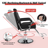 Sillón de barbero hidráulico giratorio 360 grados con reposacabezas ajustable y respaldo reclinable - Negro