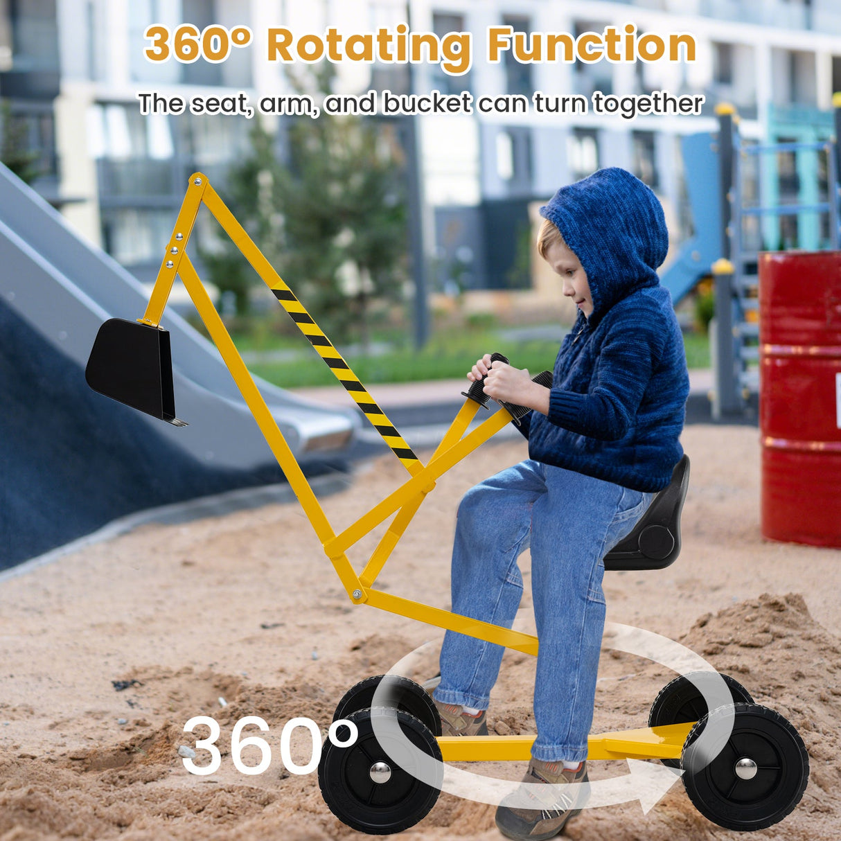 Excavadora de arena para niños, juguete excavador para arenero con controles de dos manos y pala flexible - Amarillo