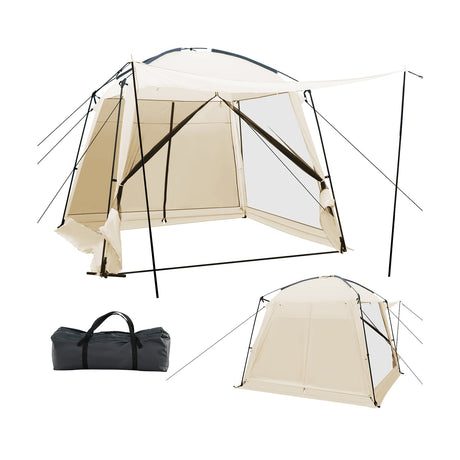 Carpa con mosquitero de 10 x 10 pies con vestíbulo y puerta con cremallera - Beige