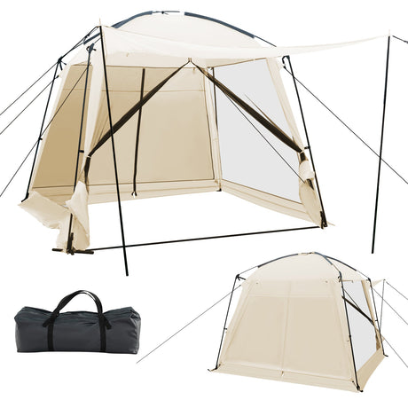 Carpa con mosquitero de 10 x 10 pies con vestíbulo y puerta con cremallera - Beige