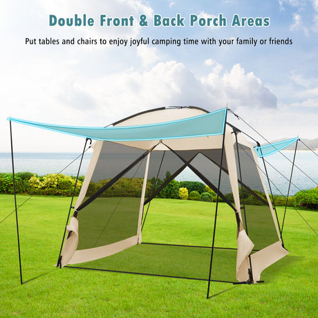 Carpa con mosquitero de 10 x 10 pies con vestíbulo y puerta con cremallera - Beige
