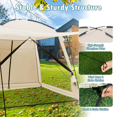 Carpa con mosquitero de 10 x 10 pies con vestíbulo y puerta con cremallera - Beige
