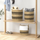 Seagrass Basket Set of 3 Stackable Storage Bins with Handles Woven Round Basket