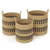 Seagrass Basket Set of 3 Stackable Storage Bins with Handles Woven Round Basket