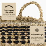 Seagrass Basket Set of 3 Stackable Storage Bins with Handles Woven Round Basket