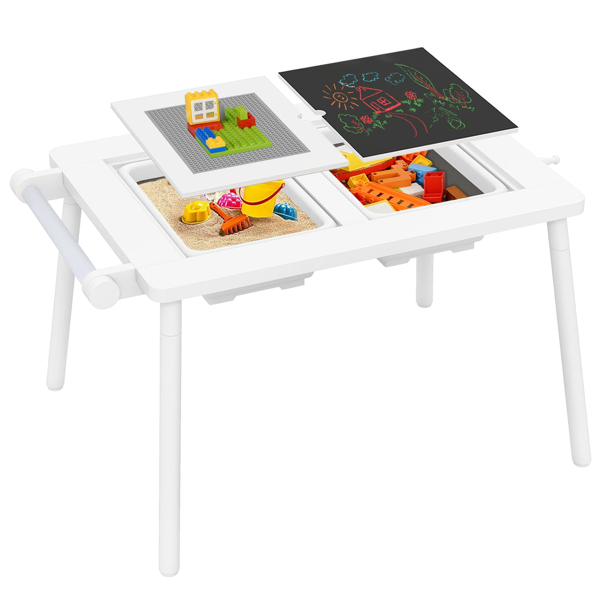 Mesa Sensorial y Juego de Sillas para Niños de 2 a 8 Años con Contenedores Plegables