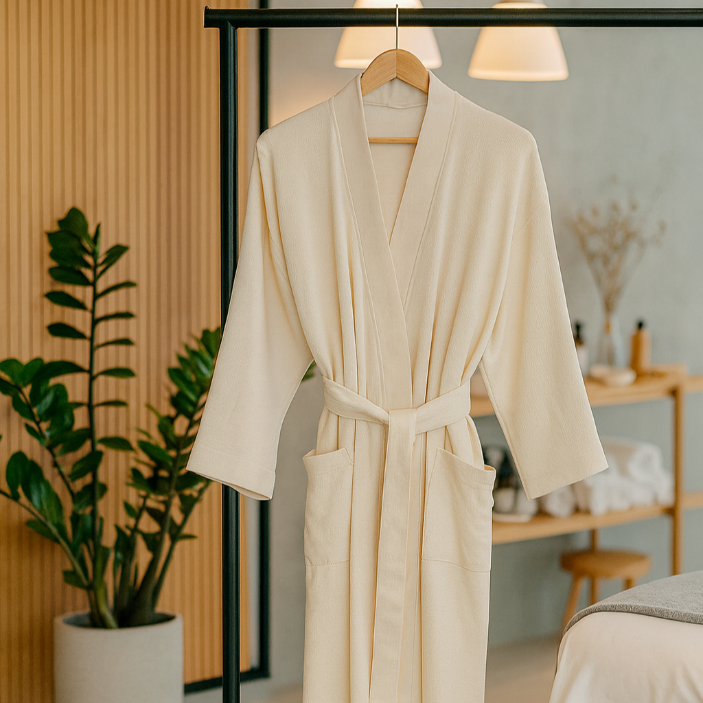 Bata de kimono de algodón orgánico tejido