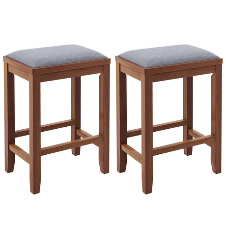 Juego de 2 taburetes de bar tapizados de 25 pulgadas con estructura de madera maciza de caucho y reposapiés