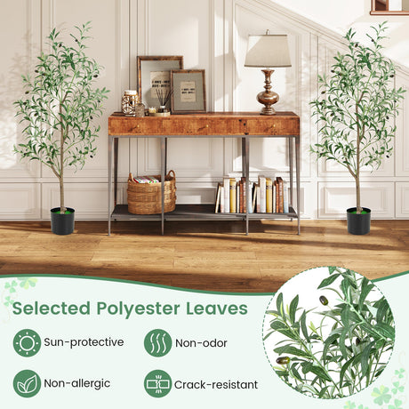 4.5 Feet Tall Artificial Olive Tree Fake Potted Trees with Realistic Fruits-Set of 2
