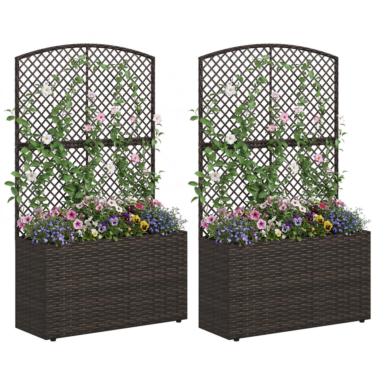Juego de 2 jardineras elevadas de 49 pulgadas con enrejado y macetero de mimbre