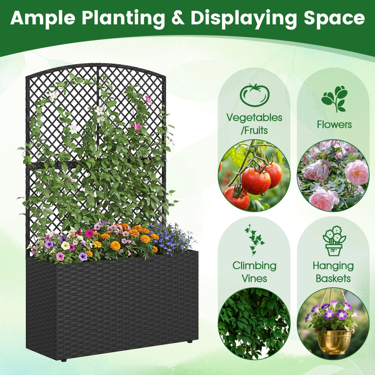 Juego de 2 jardineras elevadas de 49 pulgadas con enrejado y macetero de mimbre