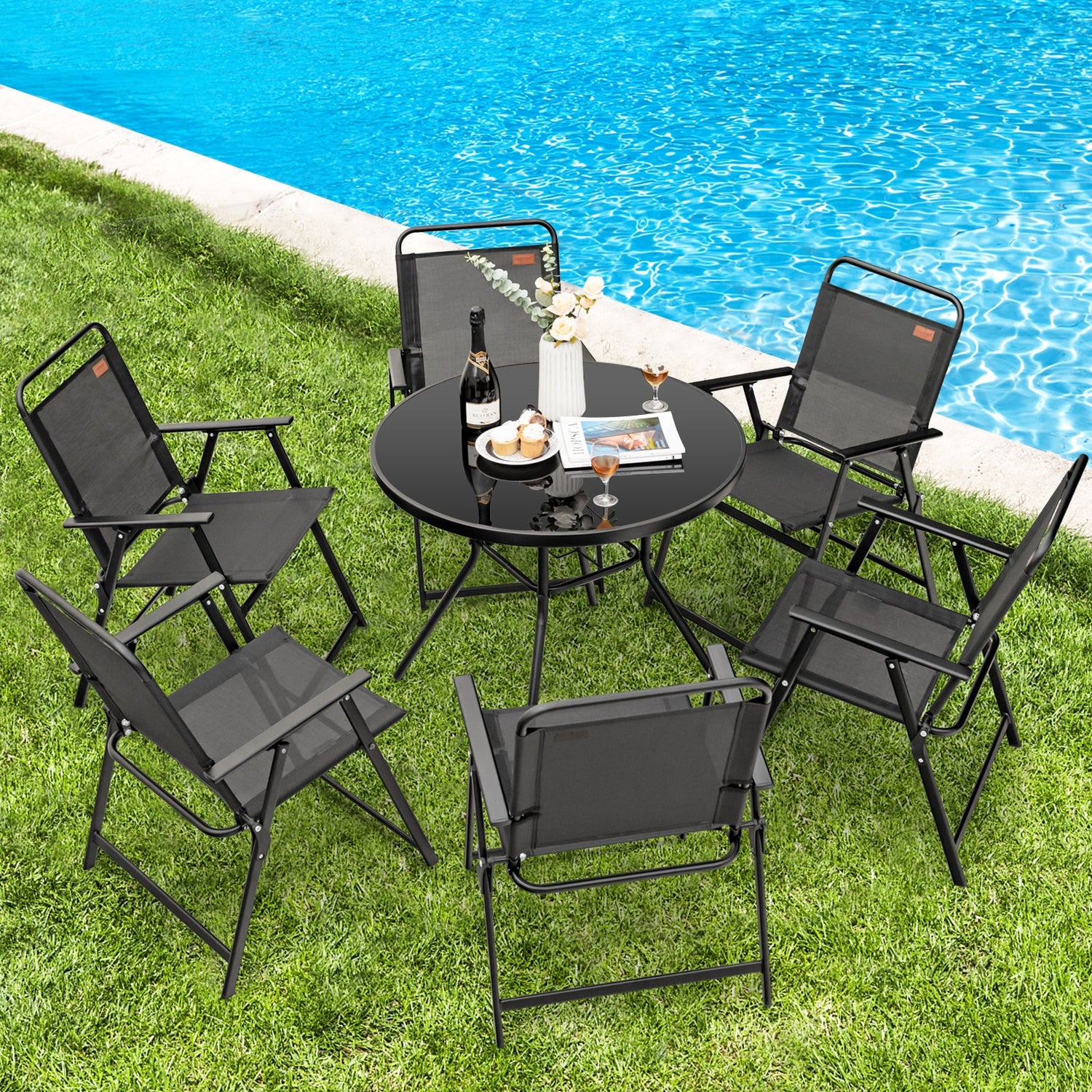 Juego de 2/4/6 sillas plegables de exterior con asiento transpirable