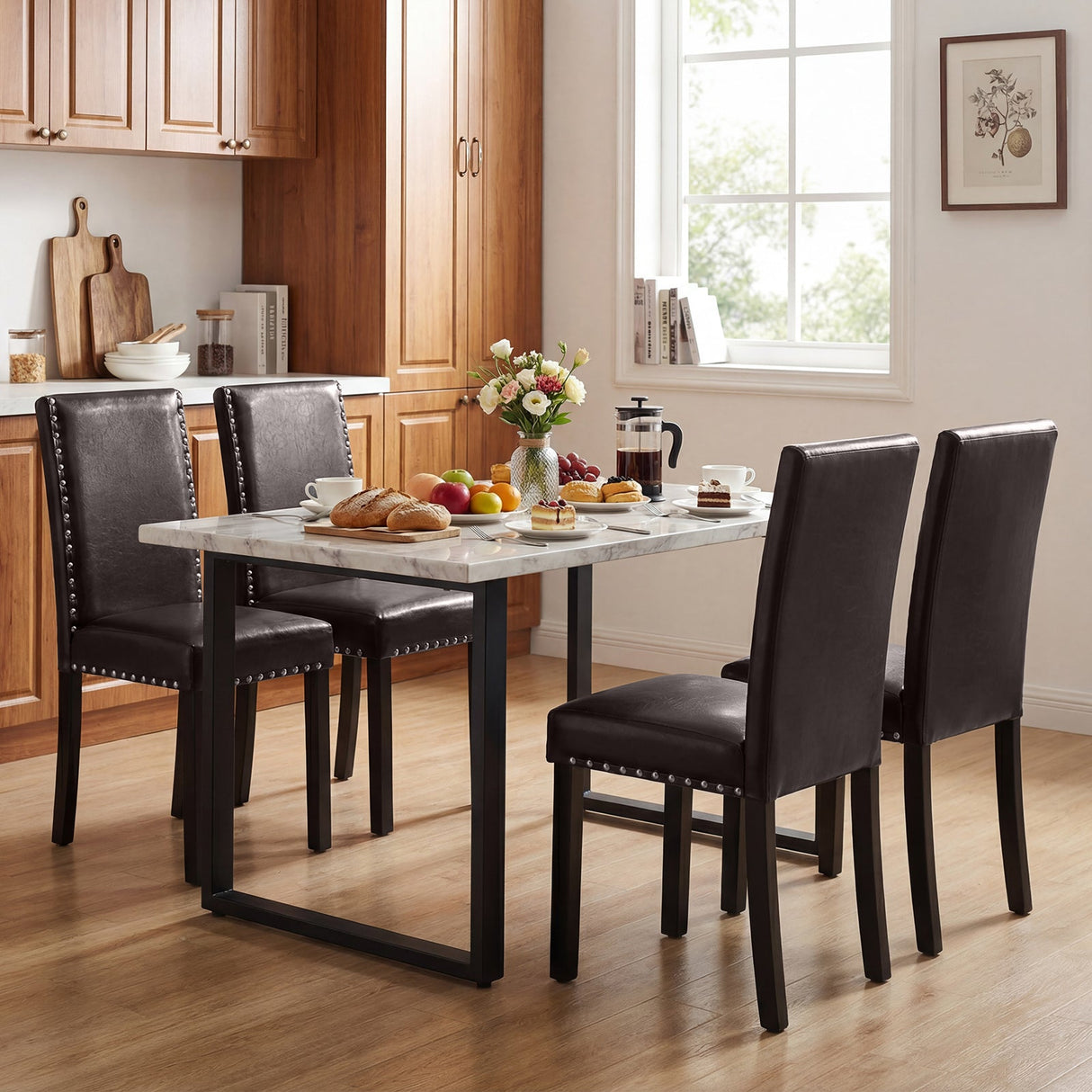 Juego de 2/4 sillas de comedor, sillas de cocina Parsons tapizadas en piel sintética