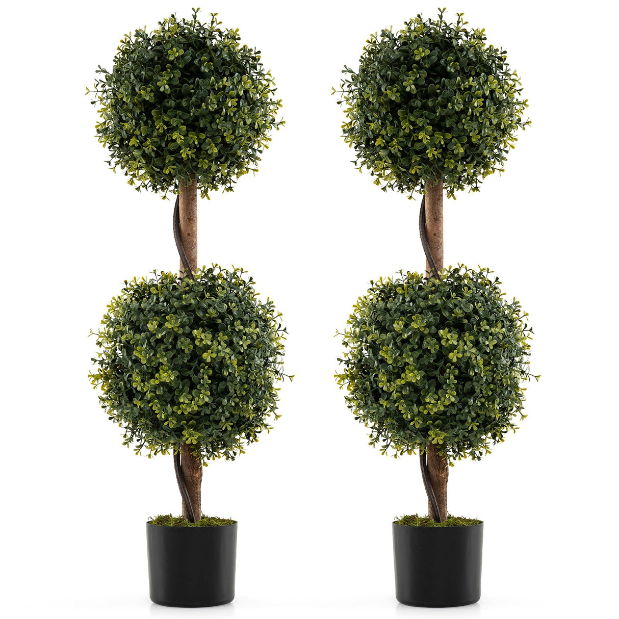 Juego de 2 árboles artificiales de topiario de doble bola