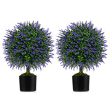 Juego de 2 árboles de lavanda artificial de 23 pulgadas con maceta con cemento - Púrpura