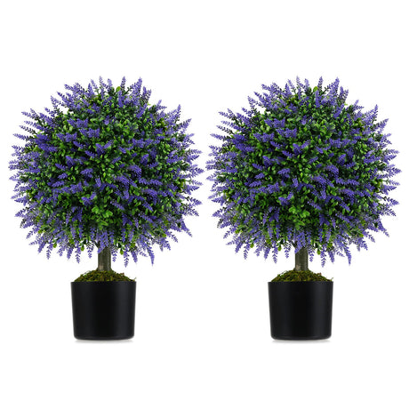 Juego de 2 árboles de lavanda artificial de 23 pulgadas con maceta con cemento - Púrpura