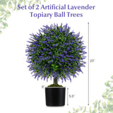 Juego de 2 árboles de lavanda artificial de 23 pulgadas con maceta con cemento - Púrpura
