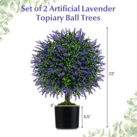 Juego de 2 árboles de lavanda artificial de 23 pulgadas con maceta con cemento - Púrpura