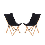 Set of 2 Bamboo Dorm Chair with Storage Pocket for Camping and Fishing